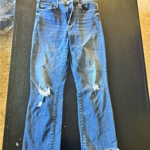 MOTHER Women's Straight Blue Distressed Jeans